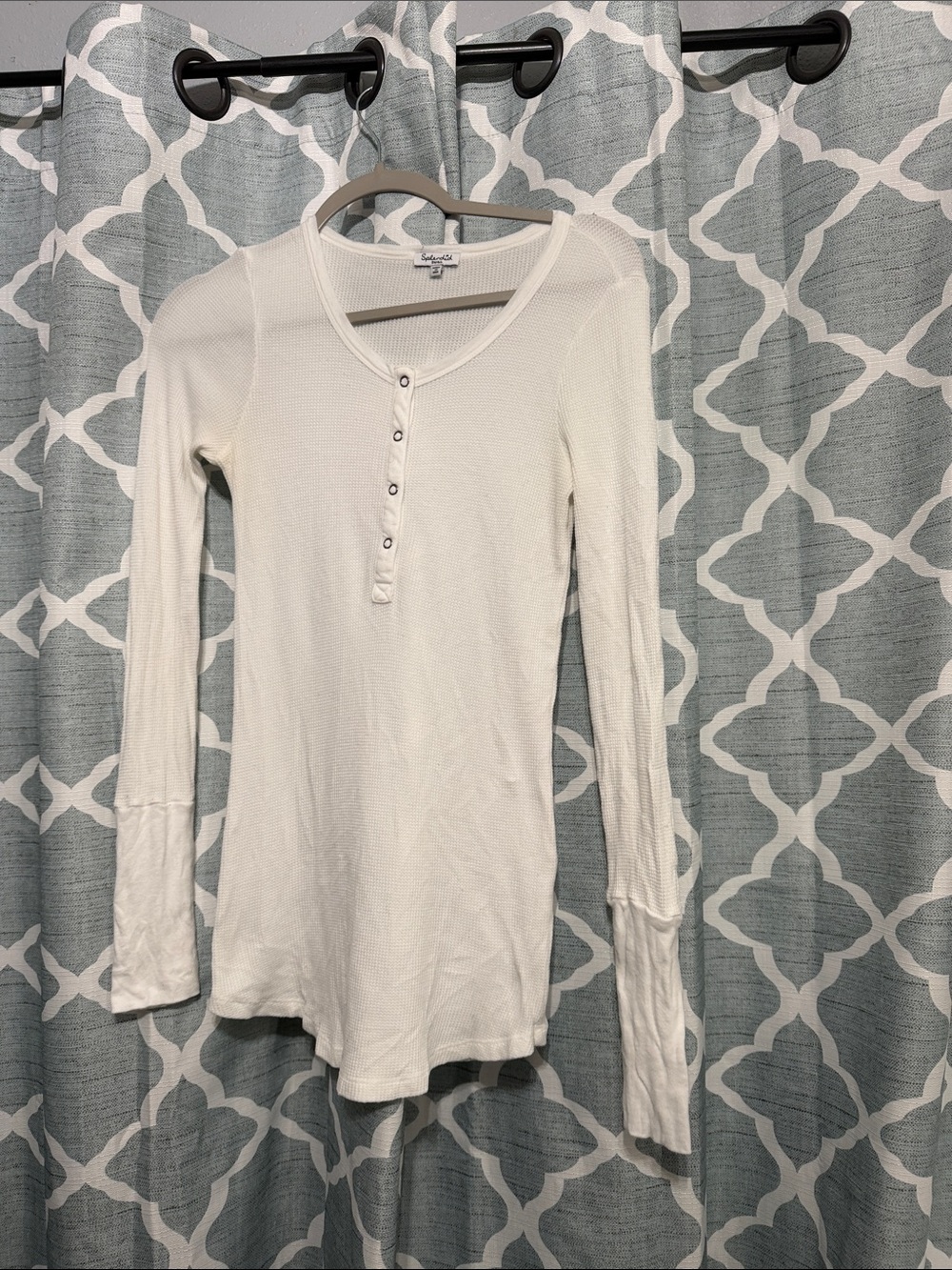 Splendid Ivory Waffle Henley Long Sleeve Top